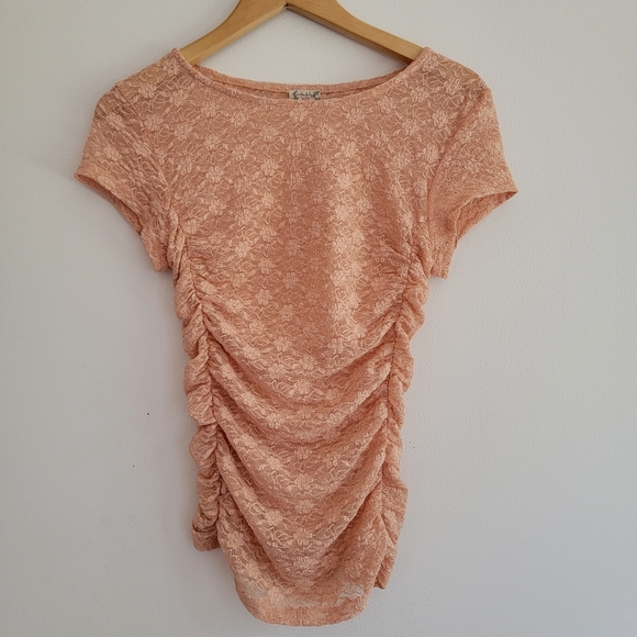 Free People Intimately Free Peach Ruched Lace Top Small Balletcore - Picture 5 of 10